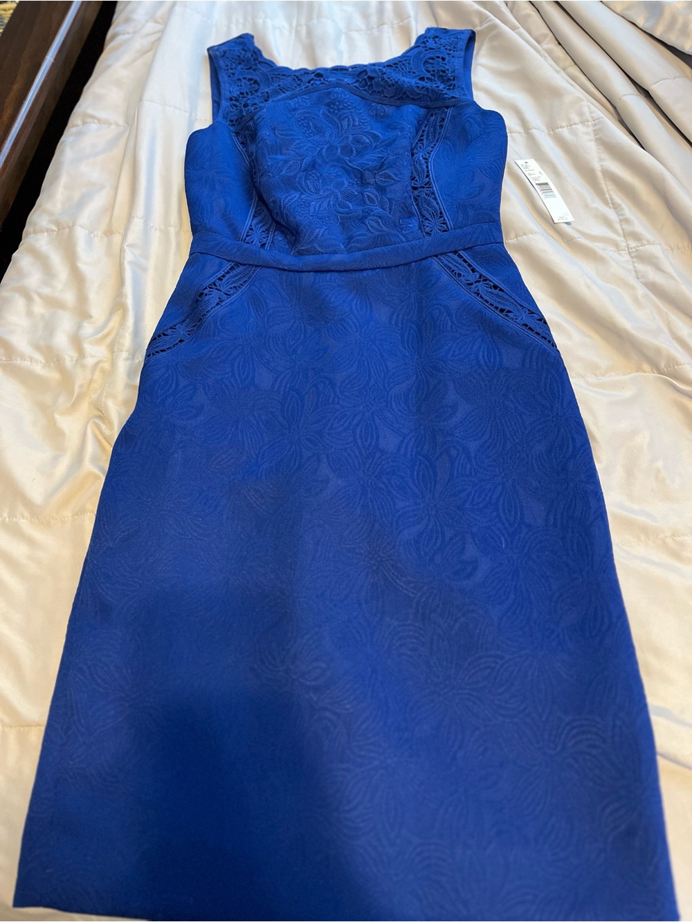 ANTONIO MELANI Cobalt Blue Lace-Detail Sheath Dress